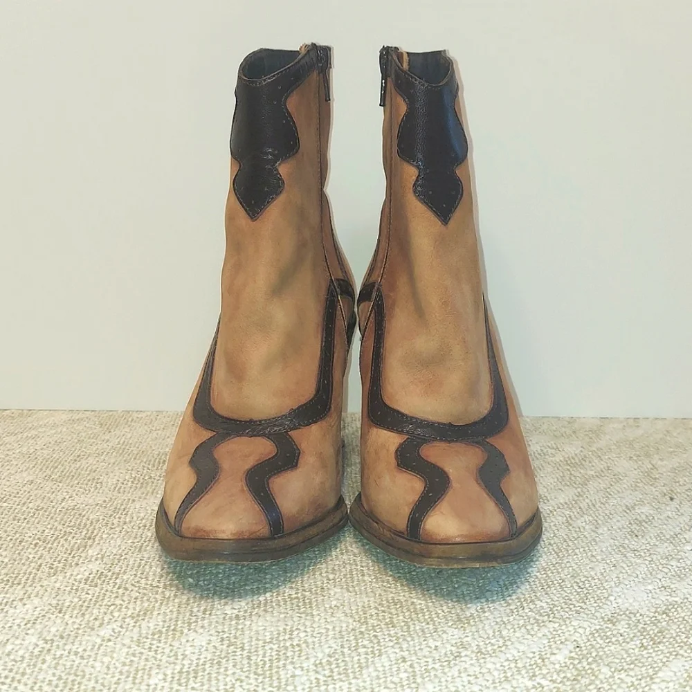 Women's Anthropologie Western Style Leather Suede Ankle Boots Pointed Toe - Picture 5 of 11